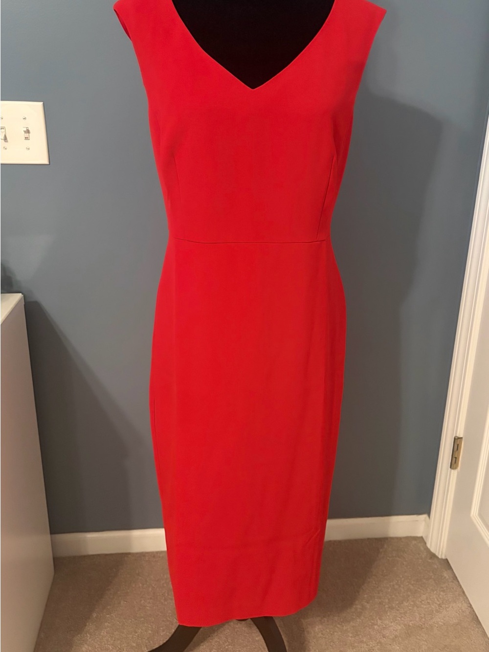 Ann Taylor Vibrant Red V-Neck  Back zip Midi Sheath Dress fully lined NWT size14